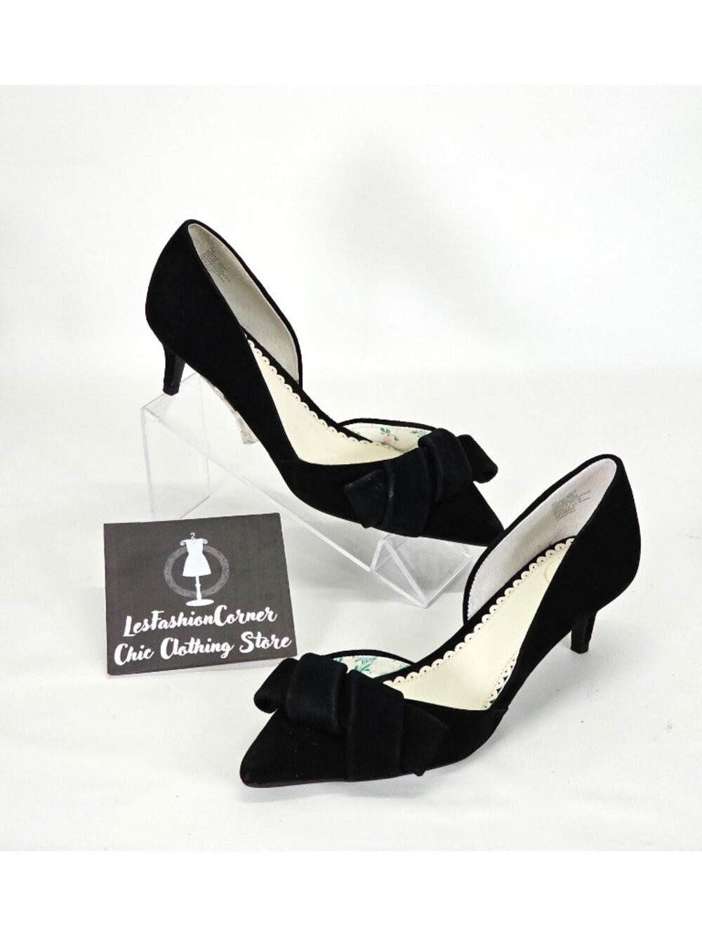 NWT 1901 Women's Black Velvet Barrett Bow Kitten Heels Size 6 1843 - Picture 5 of 15